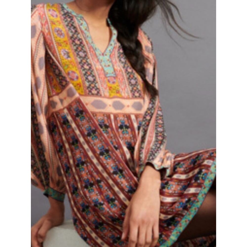 Anthropologie Tanvi Kedia boho long sleeve abstract mixed media tunic dress - Picture 11 of 11